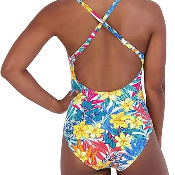 NWT Caribbean Joe Paradise Multi Standard Shirred One Piece Swimsuit in Size 16 - Picture 8 of 12